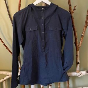 Kuhl half snap down hooded shirt.